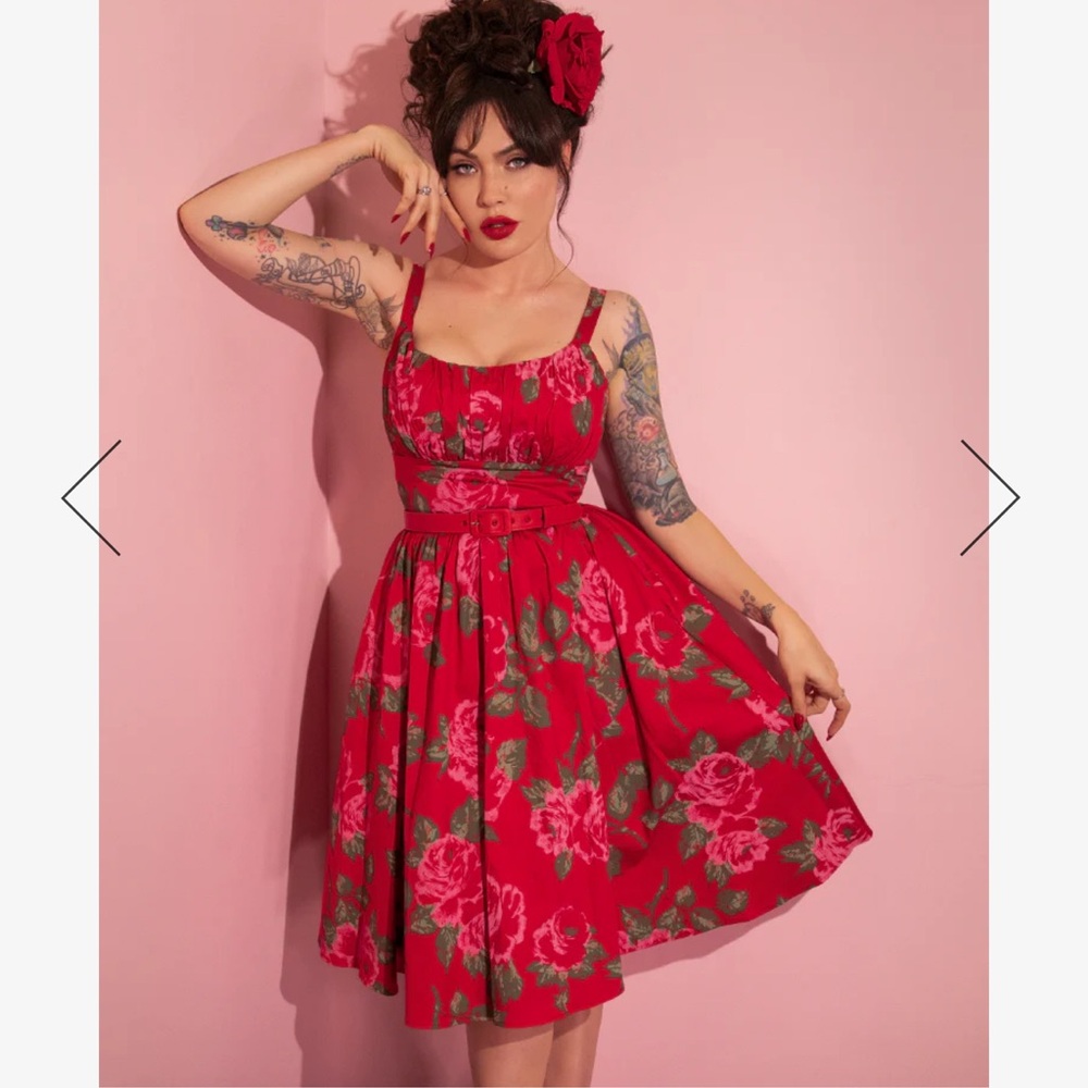 Vixen by Micheline Pitt Red Floral Maxi Dress